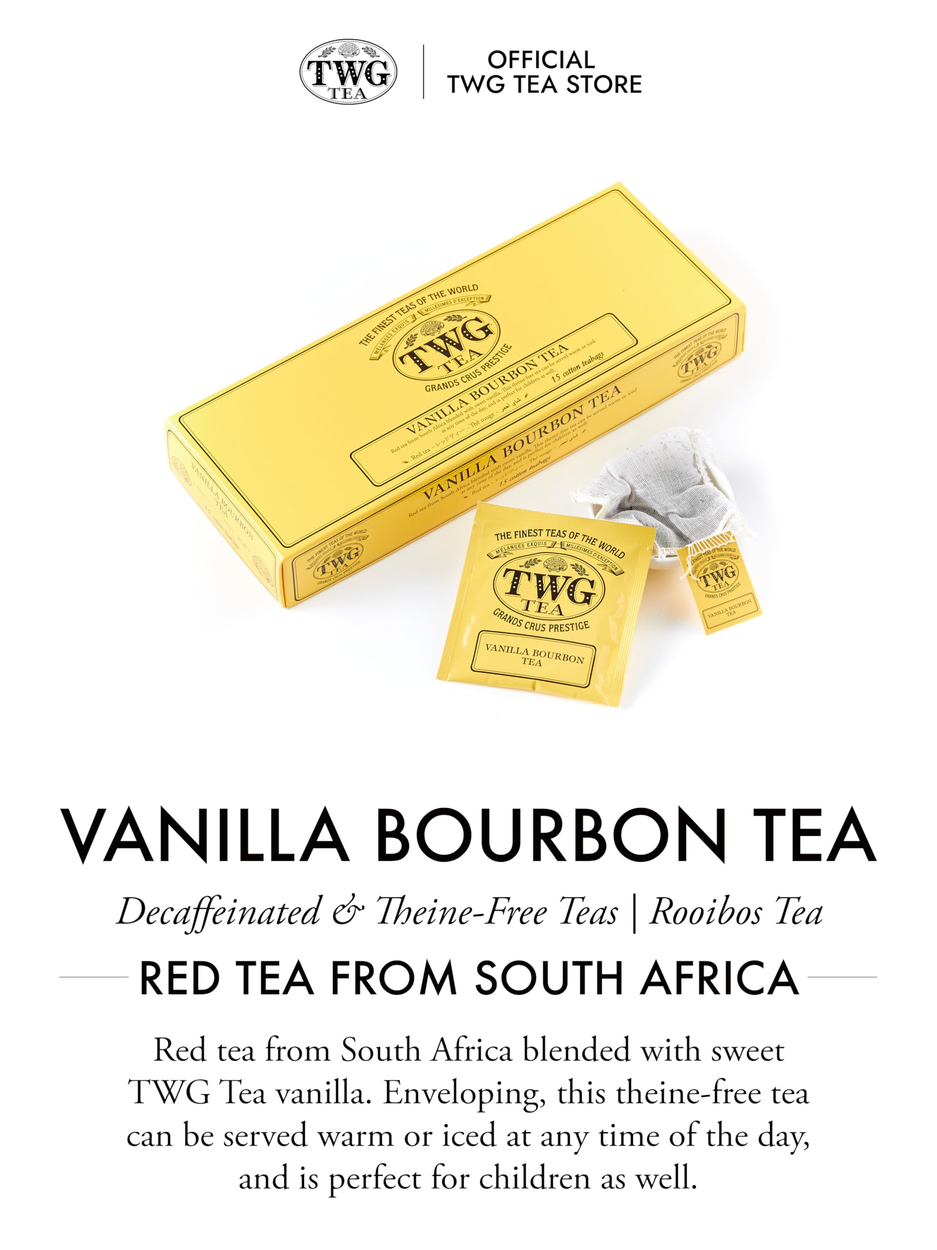 TWG Tea | Vanilla Bourbon Tea, Rooibos Tea Blend in 15 Hand Sewn